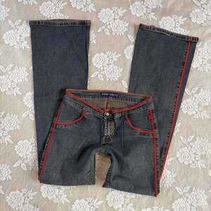 Vintage Y2K Usual Jeans Company Red Contrast Stitch Flare Jeans Size 10